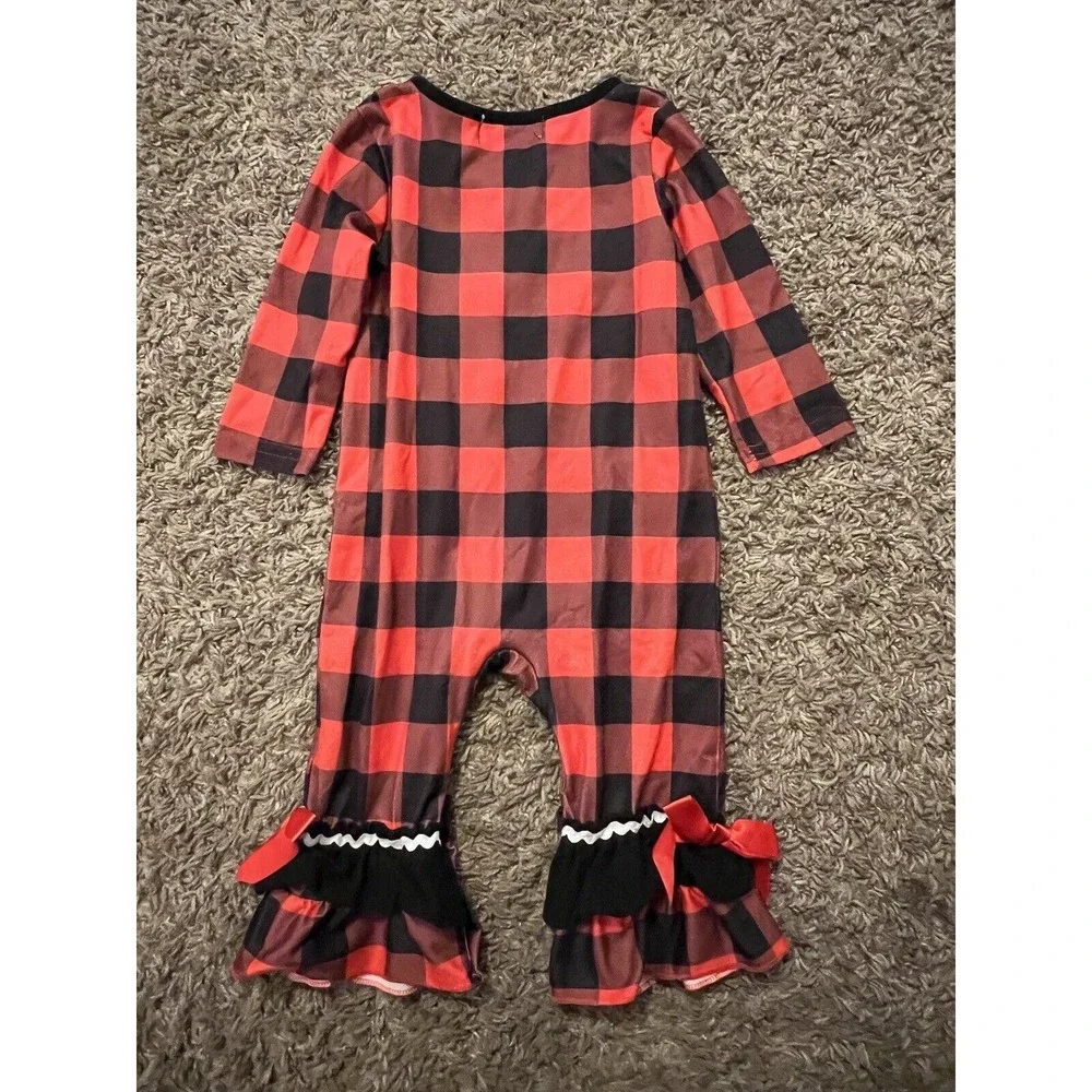 Marie Nicole Baby Life‎ Buffalo Plaid Romper Red Black Size XXS 6-12 months